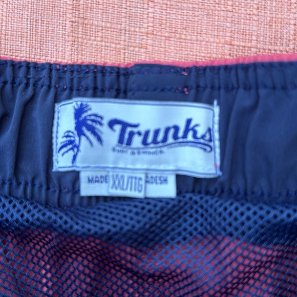 Trunks Surf & Swim Faded Red Bathing Suit XXL Navy Blue Lining and Draw String - Picture 3 of 5